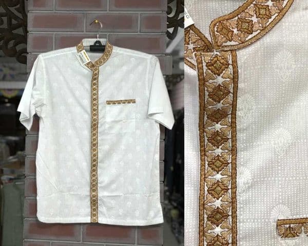 Elegant White Fotua with Brown Embroidery - Premium Quality Traditional Wear