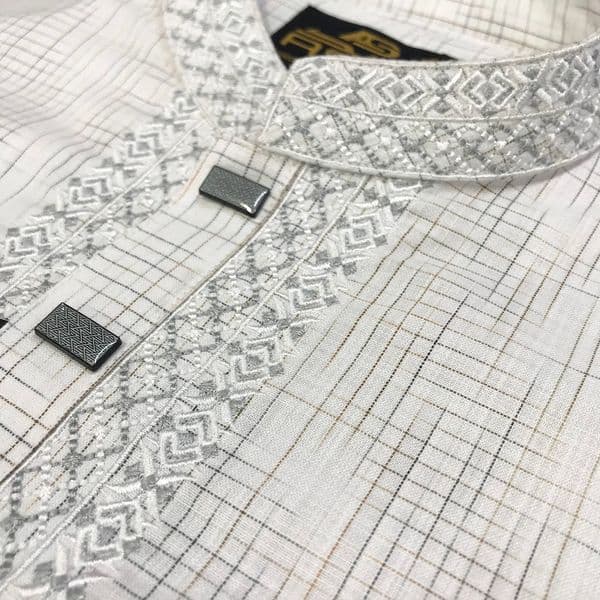 White Check Loop Button Panjabi